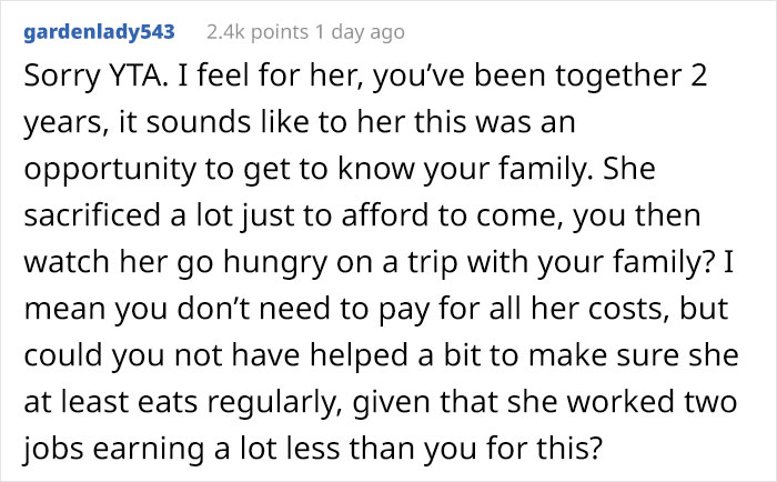Rich Man Doesn't Realize His GF Can't Afford His Lavish Lifestyle And Skipped Meals On Vacation, Asks If He's Wrong Rich Man Doesn't Realize His GF Can't Afford His Lavish Lifestyle And Skipped Meals On Vacation, Asks If He's Wrong