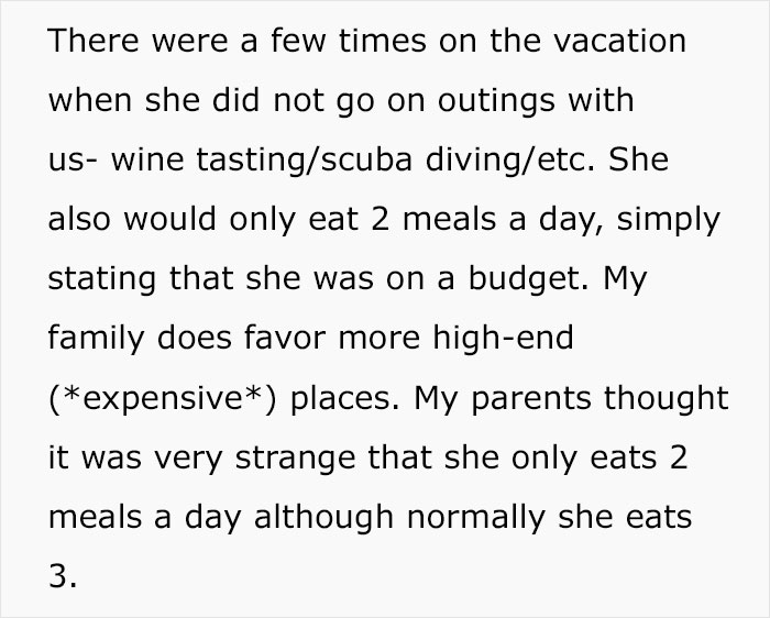 Rich Man Doesn't Realize His GF Can't Afford His Lavish Lifestyle And Skipped Meals On Vacation, Asks If He's Wrong Rich Man Doesn't Realize His GF Can't Afford His Lavish Lifestyle And Skipped Meals On Vacation, Asks If He's Wrong