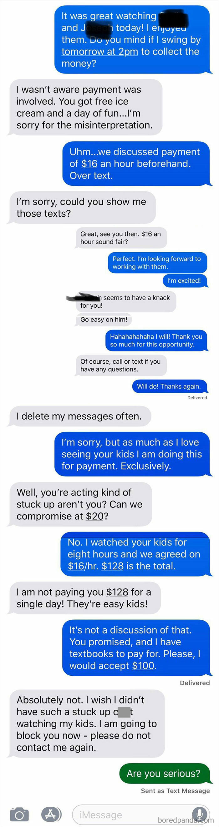 Mom Refuses To Pay Babysitter Because She ‘Gets Free Ice Cream And Day Of Fun’, So She Shows Her ‘Deleted’ Texts
