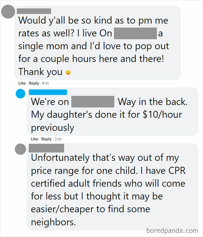 Single Mom (Blue) Was Looking For A Babysitter In My Neighborhood Facebook Group