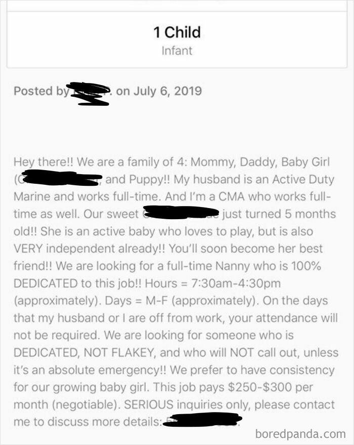 Crazy Mom On Facebook Only Wants To Pay $300 A Month For Full Time Baby Sitter