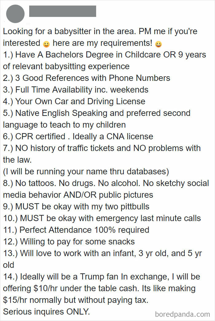 Delusional Babysitter Requirements
