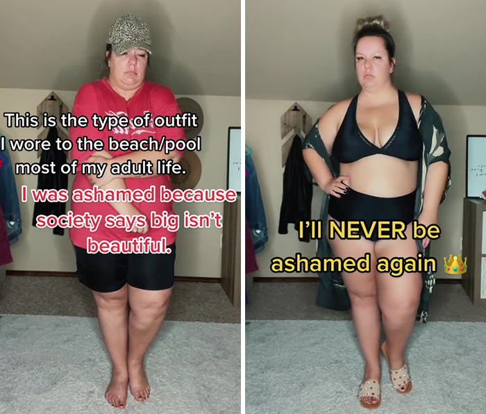 5 Side-By-Side Pictures Of Plus-Size Women Showing What Others Want Them To Wear At The Beach And What They Want To Wear, As Shared For A TikTok Trend 5 Side-By-Side Pictures Of Plus-Size Women Showing What Others Want Them To Wear At The Beach And What They Want To Wear, As Shared For A TikTok Trend
