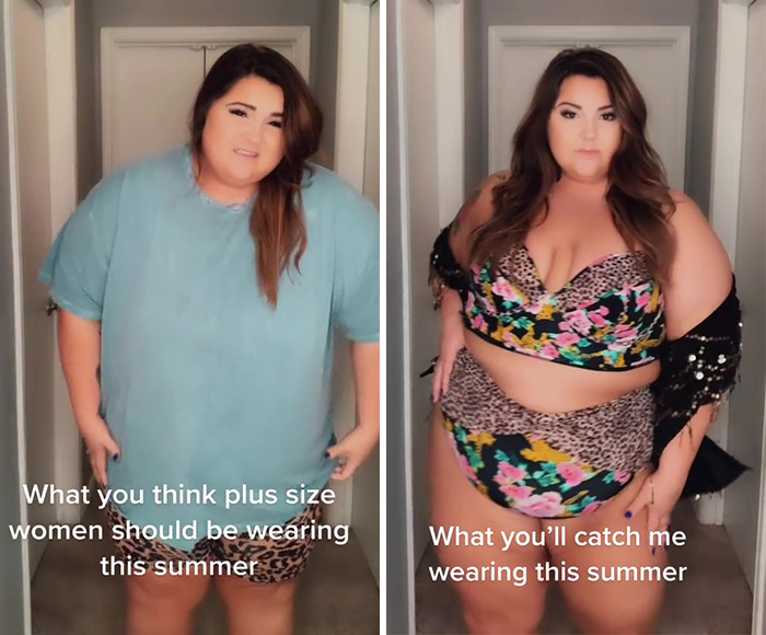 5 Side-By-Side Pictures Of Plus-Size Women Showing What Others Want Them To Wear At The Beach And What They Want To Wear, As Shared For A TikTok Trend 5 Side-By-Side Pictures Of Plus-Size Women Showing What Others Want Them To Wear At The Beach And What They Want To Wear, As Shared For A TikTok Trend