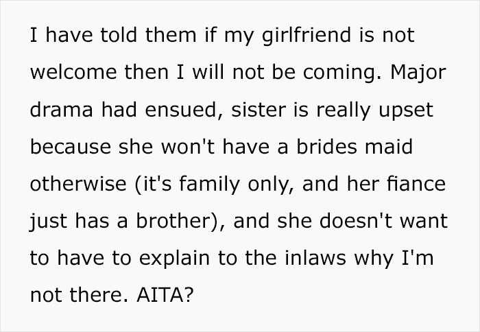 Catholic Woman Doesn't Want Her Sister To Bring Her Girlfriend To Her Wedding, Starts A Family Conflict