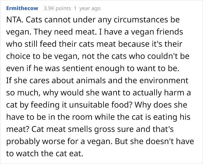 Vegan Stepdaughter Makes A Scene After Parents Refuse To Change Their Cat's Diet To Vegan
