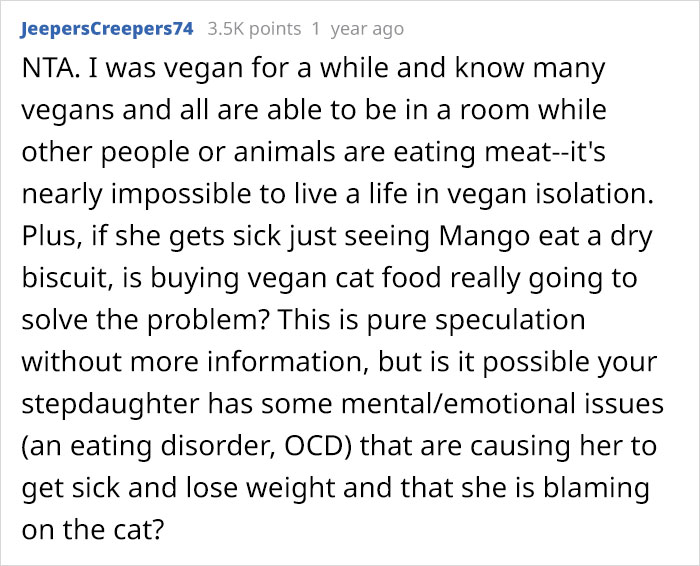 Vegan Stepdaughter Makes A Scene After Parents Refuse To Change Their Cat's Diet To Vegan Vegan Stepdaughter Makes A Scene After Parents Refuse To Change Their Cat's Diet To Vegan