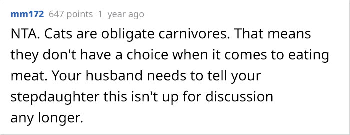 Vegan Stepdaughter Makes A Scene After Parents Refuse To Change Their Cat's Diet To Vegan