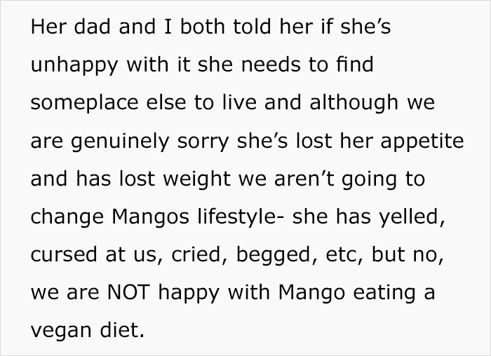 Vegan Stepdaughter Makes A Scene After Parents Refuse To Change Their Cat's Diet To Vegan Vegan Stepdaughter Makes A Scene After Parents Refuse To Change Their Cat's Diet To Vegan