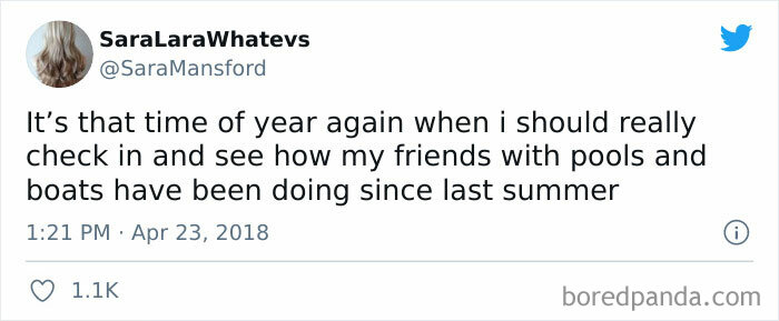 Funny meme about reconnecting with friends who have pools and boats as summer begins.