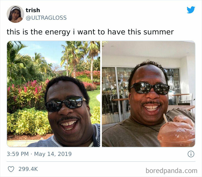Man smiling in a garden and enjoying a drink indoors. Funniest memes about summer vibes and joy.