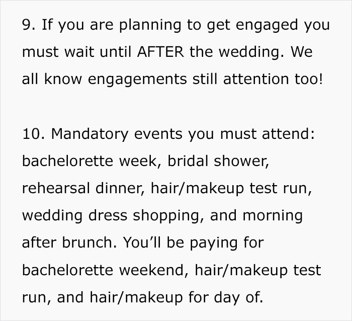 Lunatic Bride Sends Out A List Of Crazy Rules To Her Bridesmaids And People Don't Even Know What To Say Lunatic Bride Sends Out A List Of Crazy Rules To Her Bridesmaids And People Don't Even Know What To Say