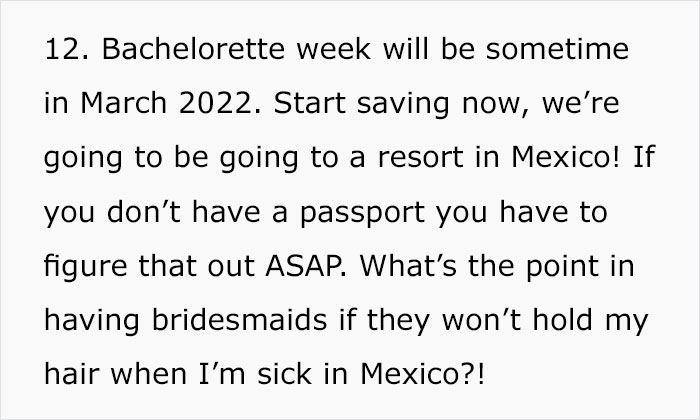 Lunatic Bride Sends Out A List Of Crazy Rules To Her Bridesmaids And People Don't Even Know What To Say Lunatic Bride Sends Out A List Of Crazy Rules To Her Bridesmaids And People Don't Even Know What To Say