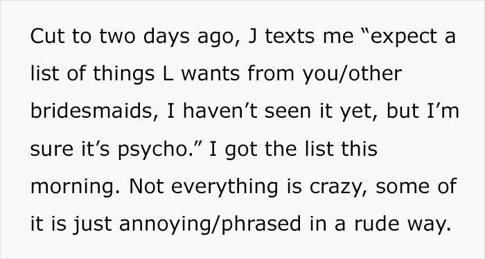 Lunatic Bride Sends Out A List Of Crazy Rules To Her Bridesmaids And People Don't Even Know What To Say Lunatic Bride Sends Out A List Of Crazy Rules To Her Bridesmaids And People Don't Even Know What To Say