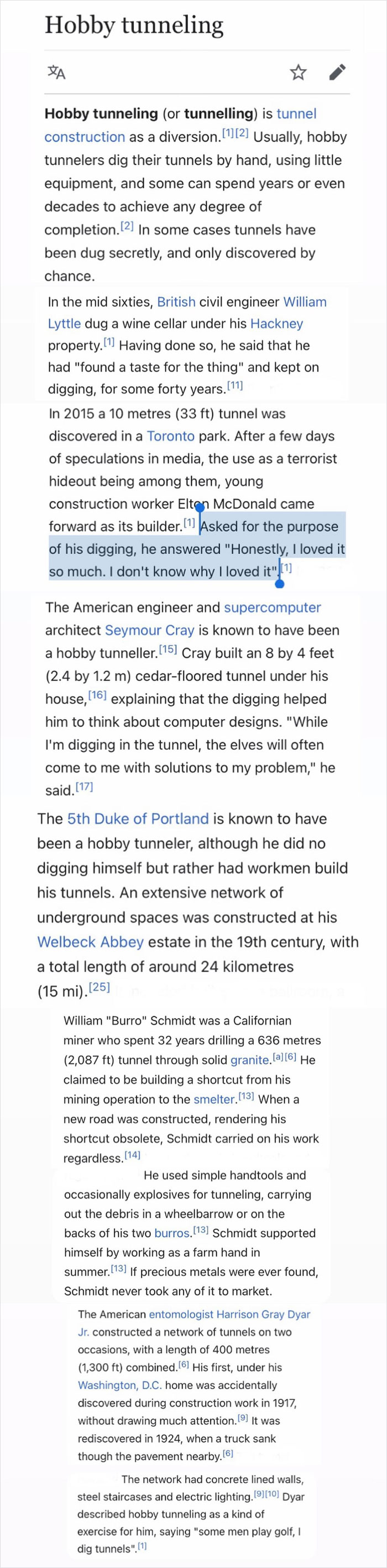 Love The Guy Who Said “Some Men Play Golf, I Dig Tunnels”