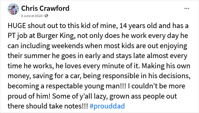 Dad Brags That His 14-Year-Old-Son Works “Every Day He Can” At Burger King, Leading To A Fierce Debate Online Dad Brags That His 14-Year-Old-Son Works “Every Day He Can” At Burger King, Leading To A Fierce Debate Online