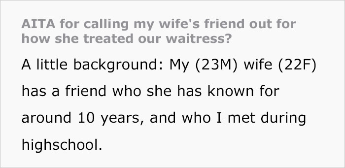 Guy Publicly Shames Wife’s Friend For Being Rude To A Waitress, Asks Online If He Went Too Far Guy Publicly Shames Wife’s Friend For Being Rude To A Waitress, Asks Online If He Went Too Far