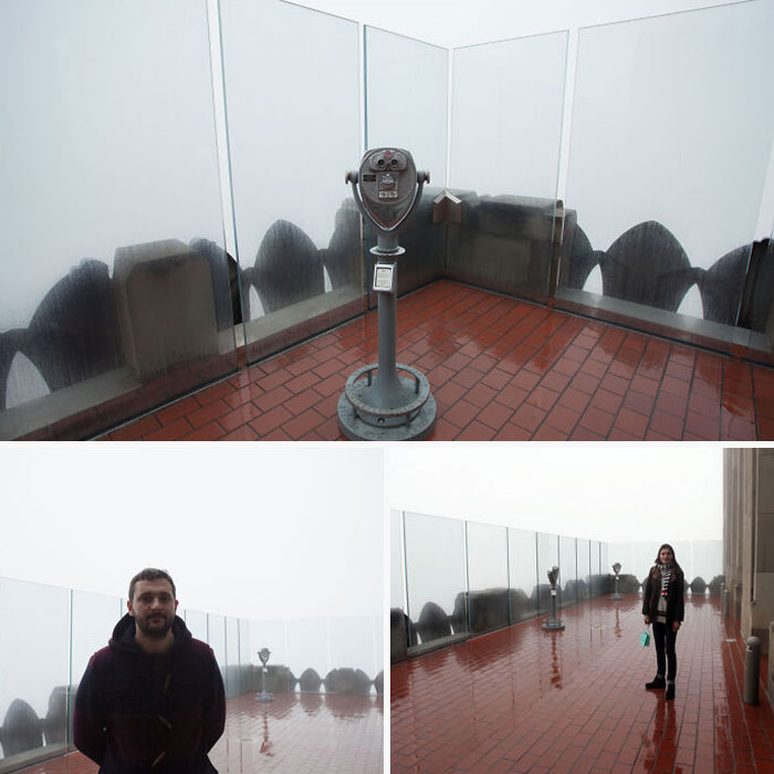 Observation deck with misty view and people showing nature made moments that make people go well that s***s
