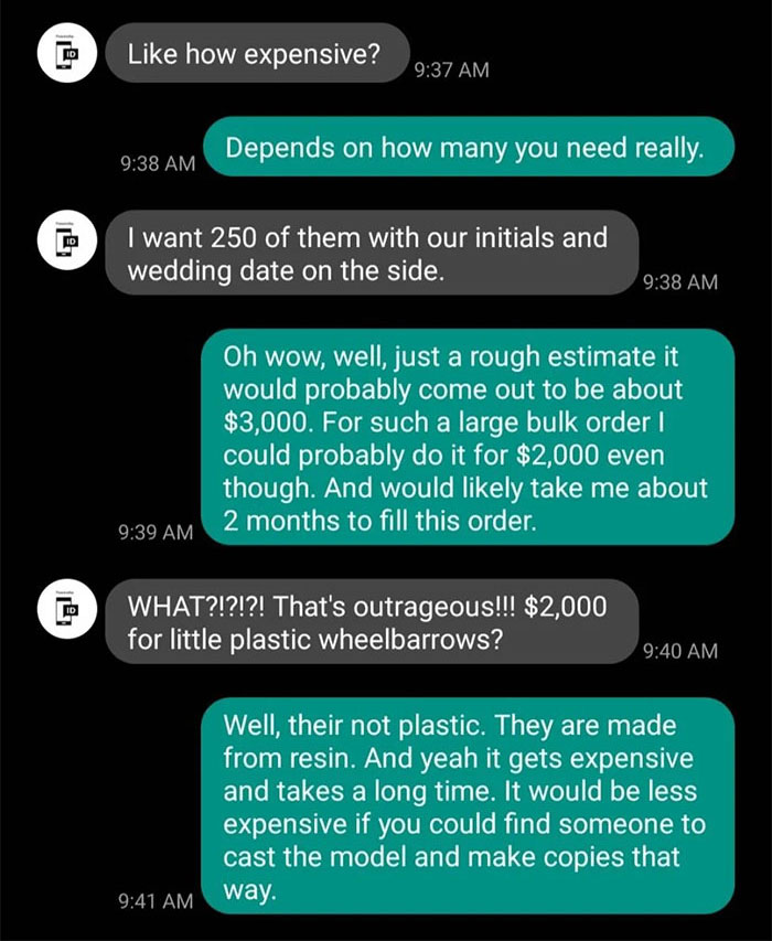 Entitled Bride Believes This Stranger Owes Her A Custom Order Done For Free, Gets Livid When He Refuses