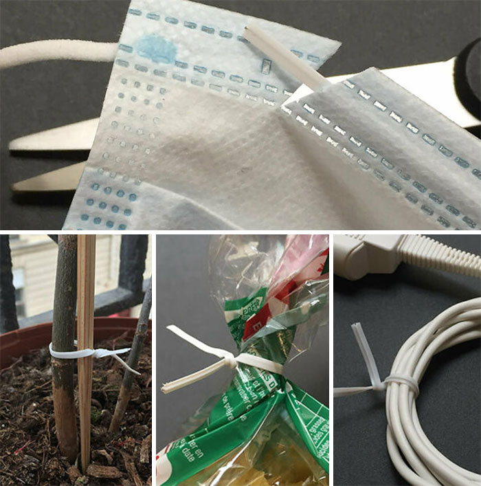 My Way Of Recycling Disposable Masks. They Are Stronger And Longer Than The Average Twisted Ties