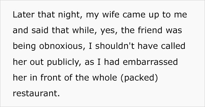 Guy Publicly Shames Wife&rsquo;s Friend For Being Rude To A Waitress, Asks Online If He Went Too Far