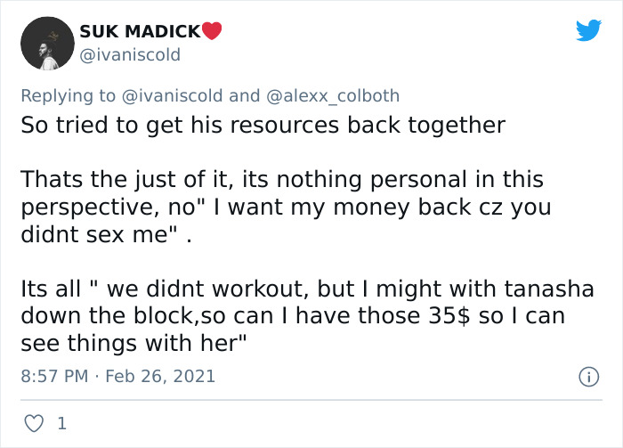 Guy Demands His Date Return $35 After It Didn't Lead To Anything More