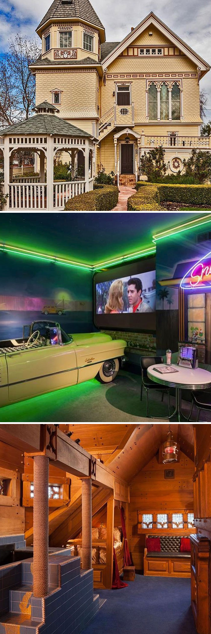 Themed Rooms Consist Of A 1950s Inspired Drive-In Theater With Cadillac Convertible Bed, A ‘Gypsy’ Themed Suite With A Sunken Stone Hot Tub, An Ancient Roman Room With Chariot Bed, An Egyptian Room With A Life-Sized King Tut Sarcophagus, A Parisian Themed Room With A Spiral Staircase And Loft, And A Pirate Suite With A Hidden Treasure Chest