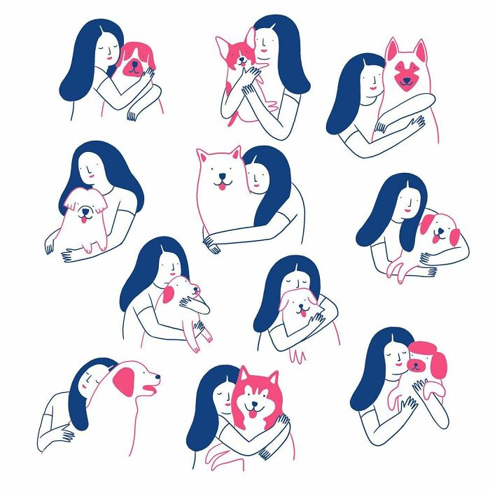 Artist Expresses All His Love For Cats And Dogs In Adorable Minimalist Illustrations (26 Pics)