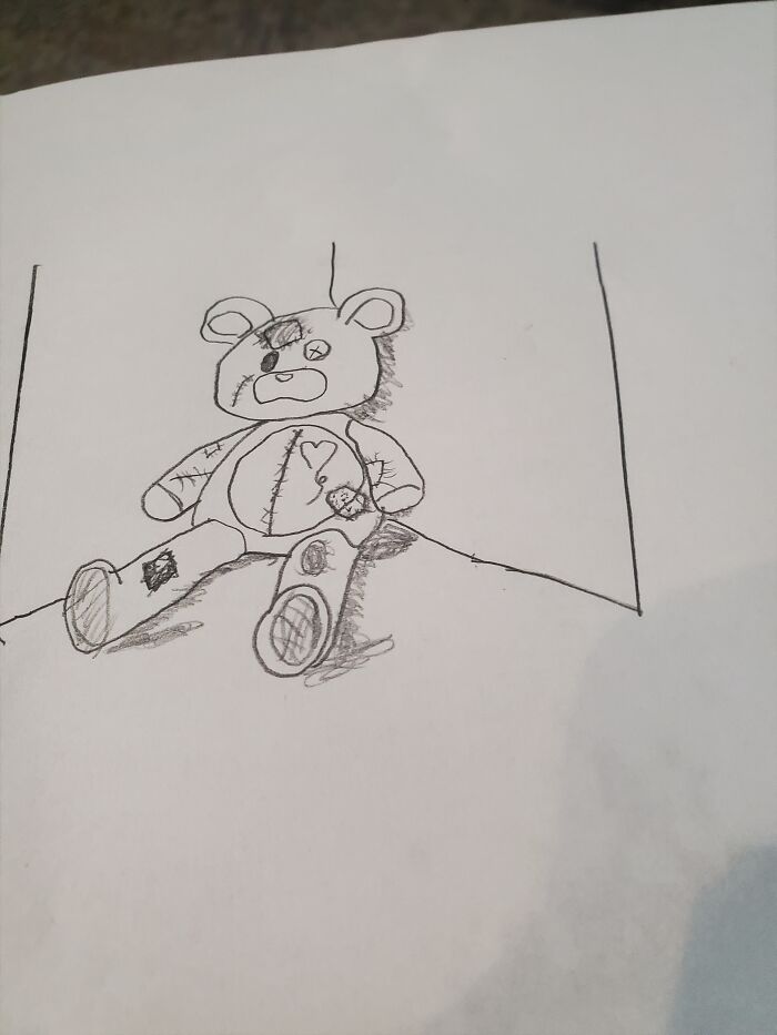 This Used Teddy Bear In A Corner I Drew