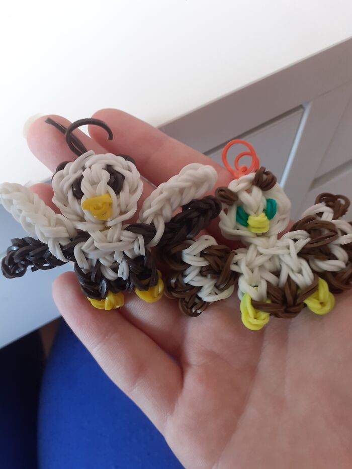 I Make Little Figures And Bracelets From Rubber Bands (Looming). I Used To Watch Videos On How To Make Certain Things, But Now I Try To Invent Them Myself. Left Is The First Figure I Ever Created Myself (Around 2015) And Right Is How I Recreated It A Few Days Ago