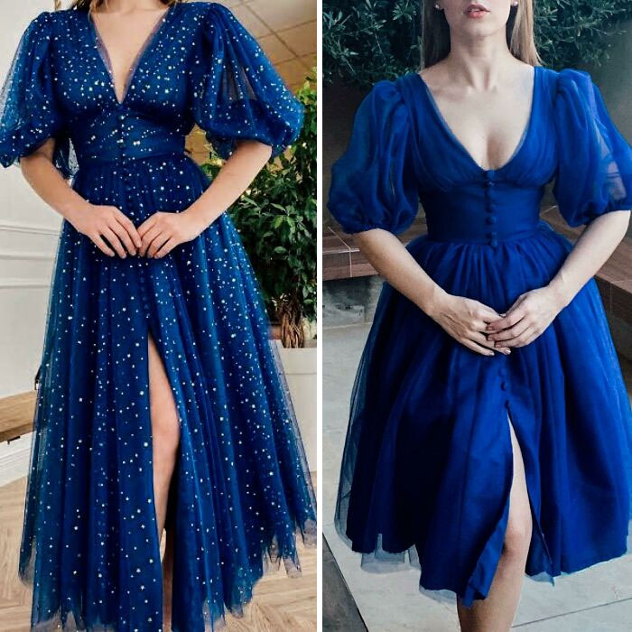 ([self Drafted) Left: Teuta Cobalt Starry Dress, Right: Me