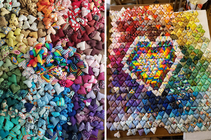 I'm Making 1,000 Of These 3" Tall Hearts To Sew Together To Make A Quilt. I Know It's Wonky. I'm Still Playing With Layout Ideas. Here's My Latest Design Idea. I'm Quite Fond Of It