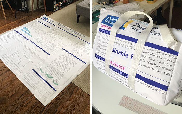 I Took A Friend's Thesis Poster That Was Printed On Fabric And Turned It Into A Weekender Bag He Can Use