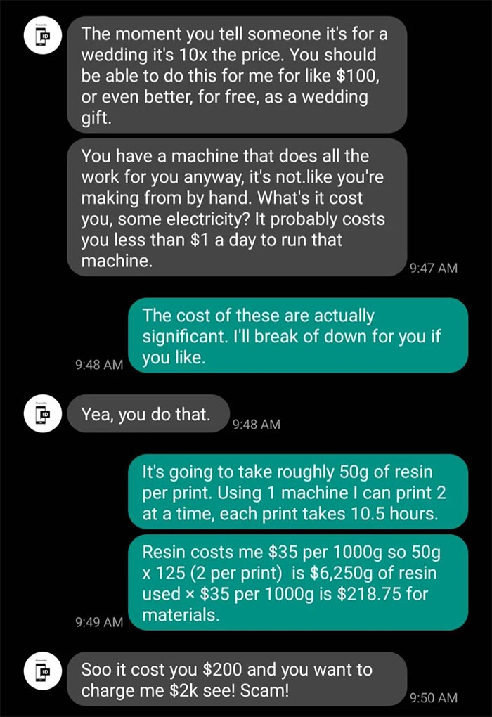 Entitled Bride Believes This Stranger Owes Her A Custom Order Done For Free, Gets Livid When He Refuses Entitled Bride Believes This Stranger Owes Her A Custom Order Done For Free, Gets Livid When He Refuses