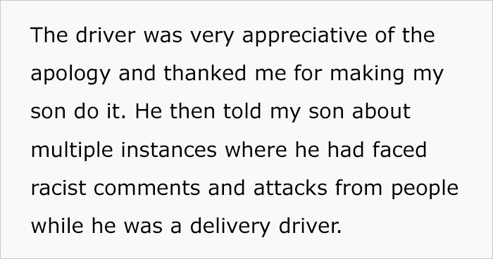 Mom Forces Son To Apologize For Racist Joke To Chinese Delivery Guy Who Already Had It Rough, Dad Doesn’t Like The Punishment Mom Forces Son To Apologize For Racist Joke To Chinese Delivery Guy Who Already Had It Rough, Dad Doesn’t Like The Punishment