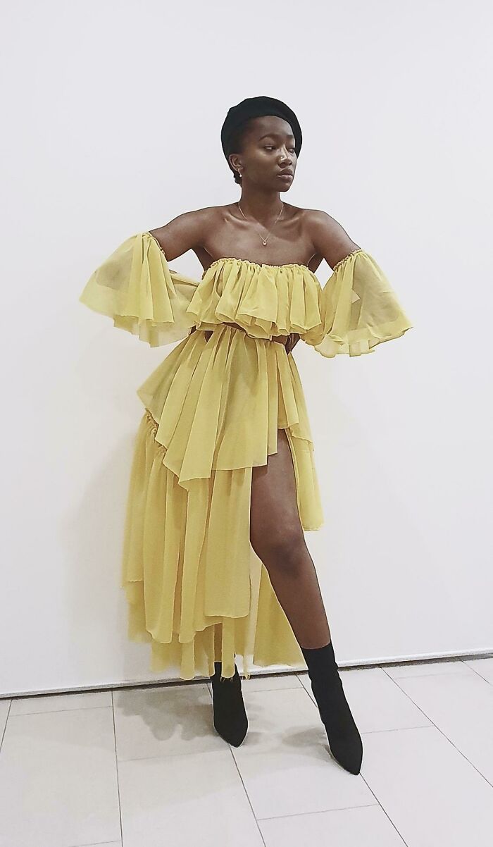 Re-Visited Yellow Set : Added Arm Cuffs + Leg Split & Adjusted The Top From A V-Neck To Straight Neck Tube Top