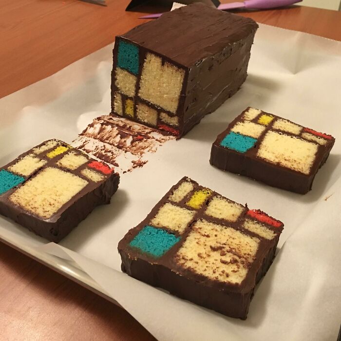 Homemade Piet Mondrian Pound Cake With Chocolate Ganache