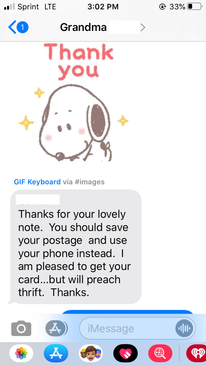 I Sent My 91 Year Old Grandmother A Thank You Card For Christmas Money And Got This Text Back