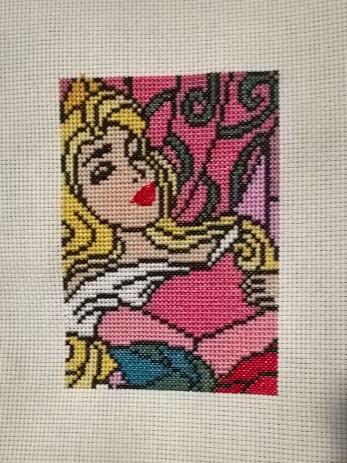 I'm A Father Who Learned To Cross Stitch Because His Daughter Wanted An Aurora "Old Fashioned" (A.k.a. Cross Stitch) Picture. Page 1 Complete Of A 9 Page, Full Coverage Piece...this Took Me About 5 Days, But Pace Definitely Cannot Be Maintained...