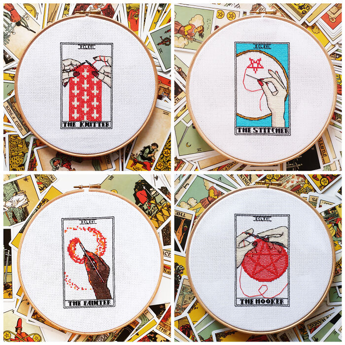 My First 4 Craft Tarot Cross Stitches - I'm Hoping To Put Together Enough For A Whole "Deck" Eventually