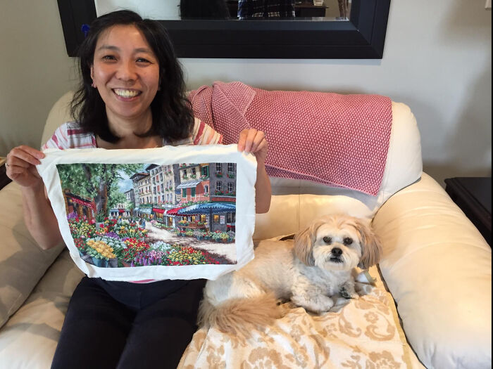 My Mom's First Time Cross Stitching!