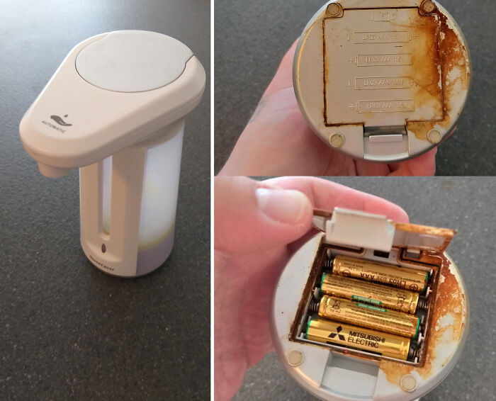 Bought An Automatic Soap Dispenser. It Could Not Resist Water And The Batteries Rusted