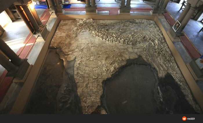 A Physical Map Of India At The Bharat Mata Temple, Varanasi, India