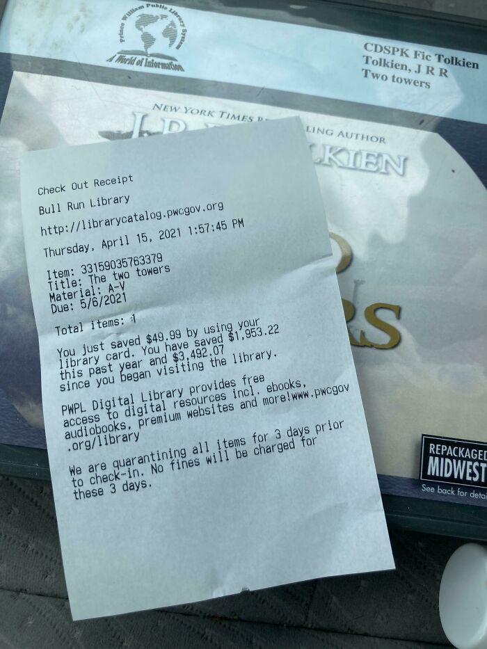My Library Receipt Shows How Much Money I’ve Saved By Using The Library
