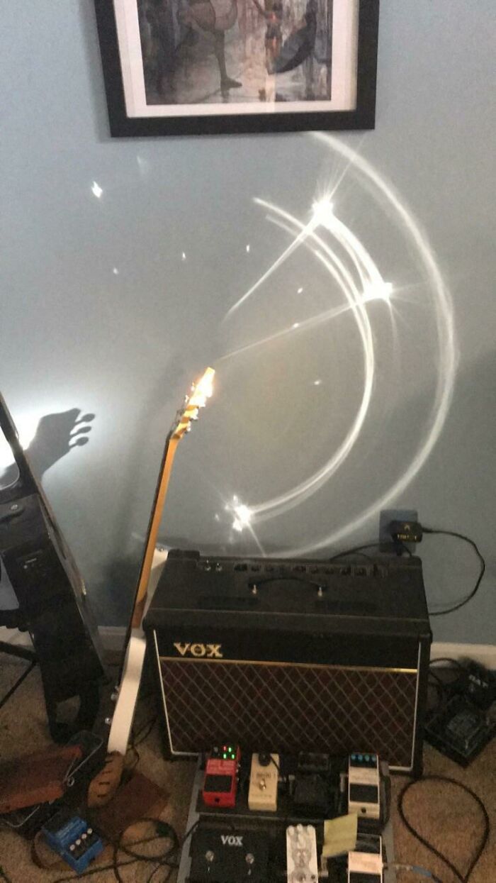 Reflection Of The Sun Hitting My Guitars’ Tuners This Morning