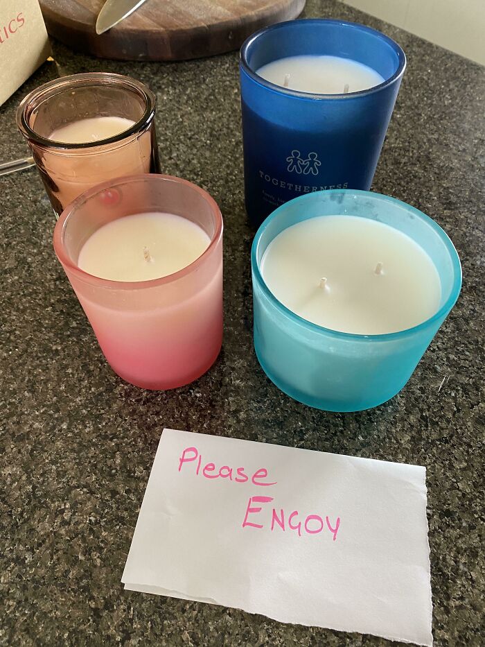 A Few Weeks Back I Put A Box Of Empty Candle Jars Out On My Verge For Giveaway - I Didn't Want To Throw Them Away - And Today I Found A Lil Box Of Candles In My Doorstep With Some Of The Jars Refilled With Lovely Scented Candles