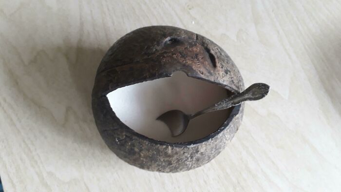 A Coconut Repurposed As A Salt Container That Has Been In My Family For Over 20 Years