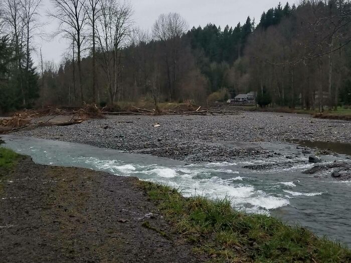 This River Recently Flooded And Rerouted To The Left. Those Houses Aren't Riverfront Property Anymore
