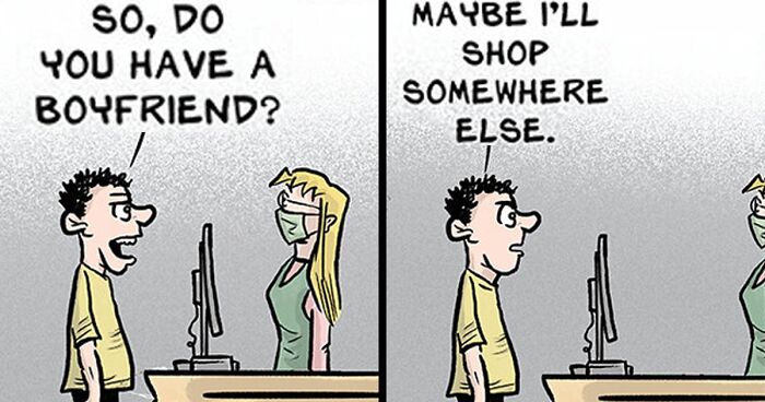 Artist’s 30 Funny Comics That Focus Attention On Everyday Conversations And A Job In Retail