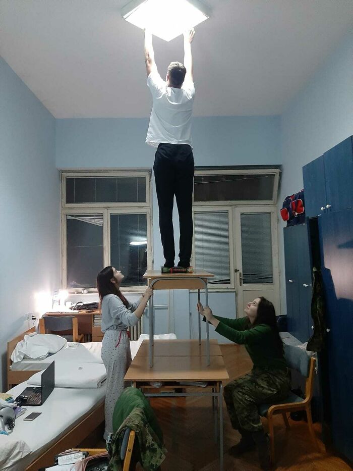 Picture Of My Friend Fixing A Fluorescent Tube Light Ended Up Looking Biblical